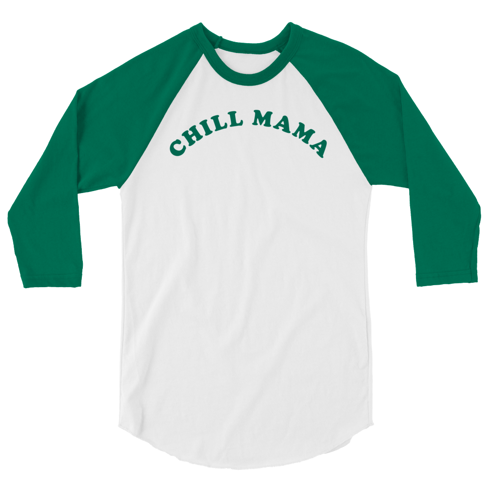 chill-mama-34-sleeve-raglan-baseball-shirt-white-kelly-green-front