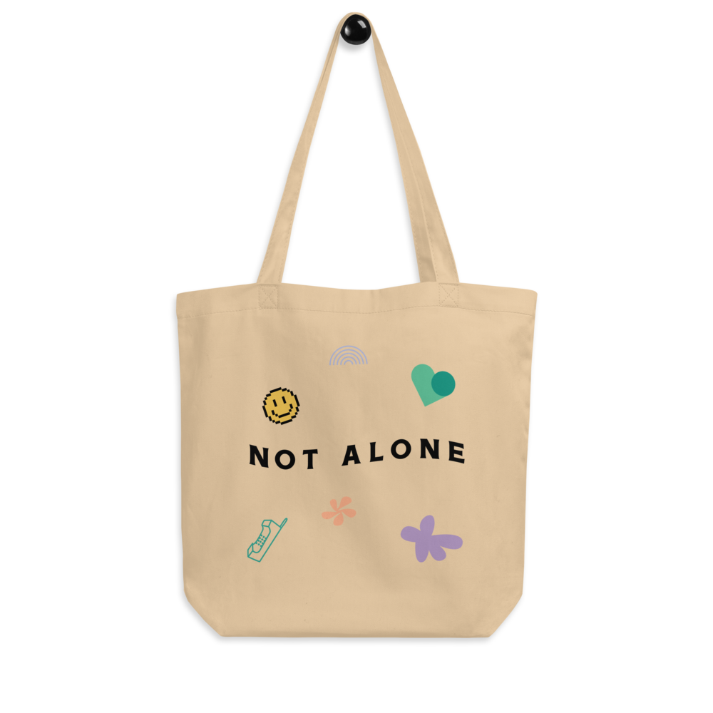 not-alone-eco-tote-bag-support-maternal-mental-health-depression-pam-foundation-smiley-cel-heart-rainbow-flower
