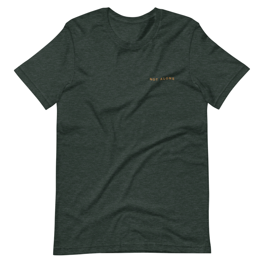 not-alone-green-t-shirt-tee-embroidered-gold-depression-anxiety-support